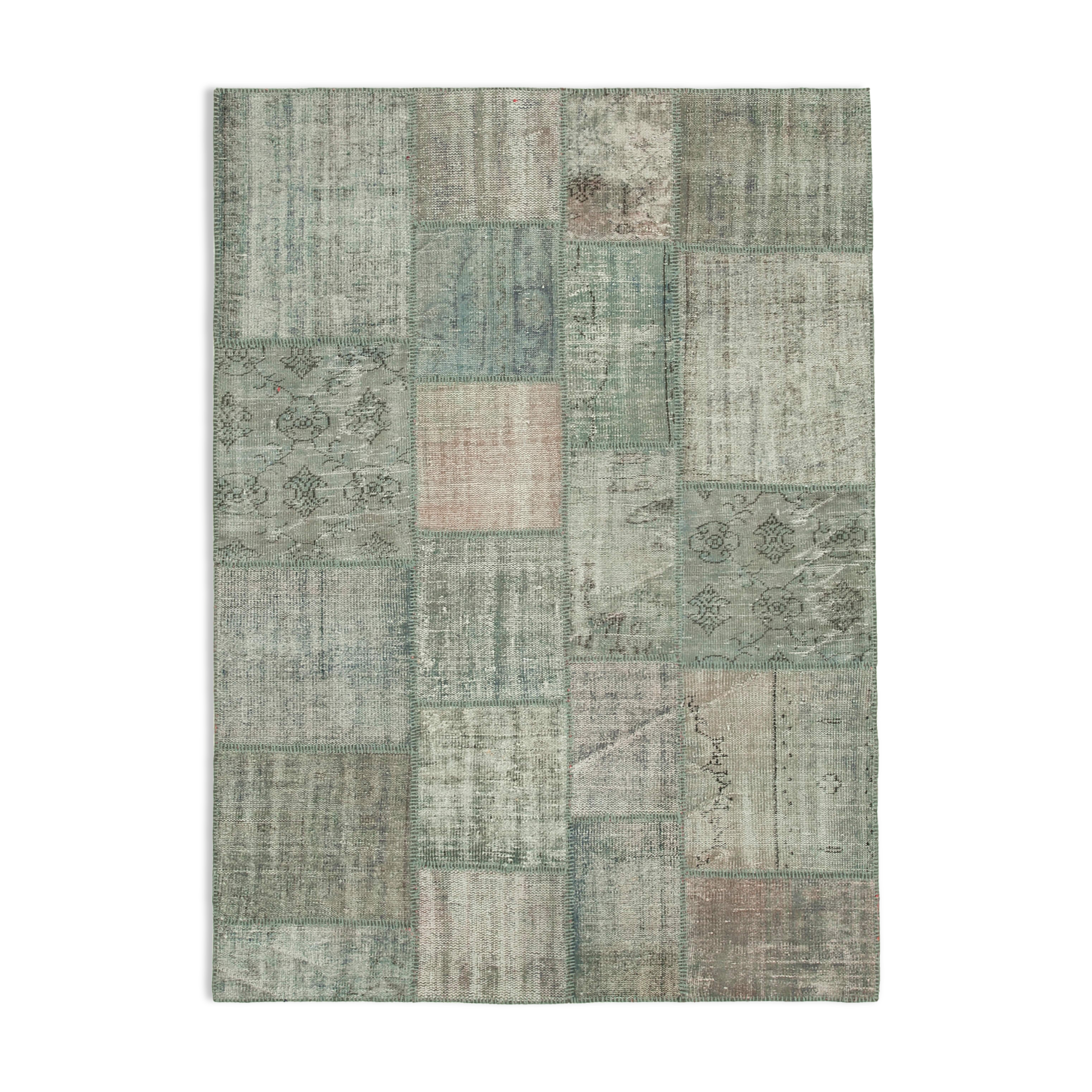 Handwoven oriental overdyed 176 cm x 241 cm grey patchwork carpet