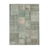 Handwoven oriental overdyed 176 cm x 241 cm grey patchwork carpet