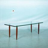 Vintage coffee table glass teak brass, mid-century coffee table.