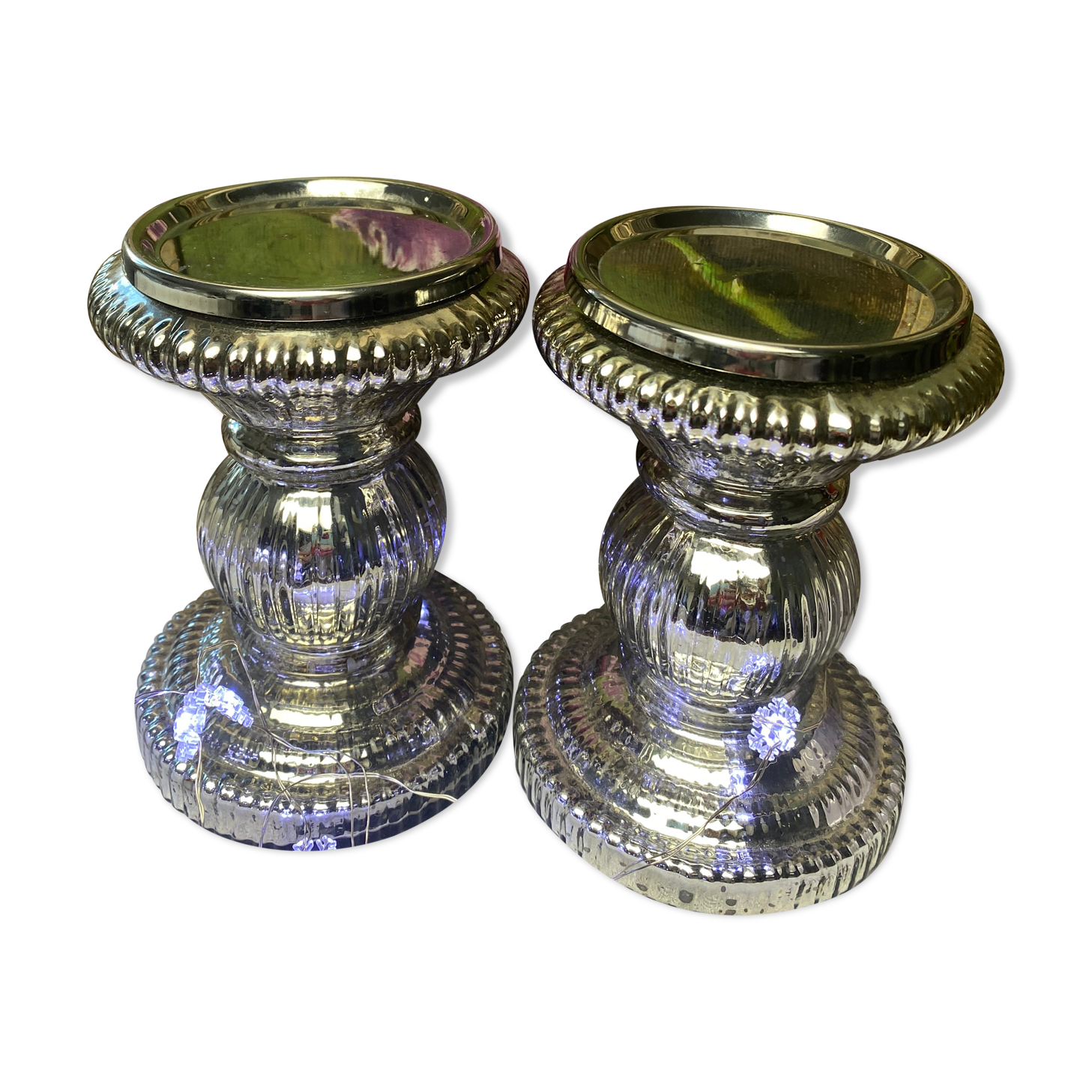 Set of 2 mercurized glass candle holders