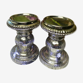 Set of 2 mercurized glass candle holders
