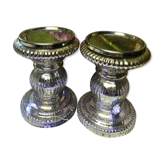 Set of 2 mercurized glass candle holders