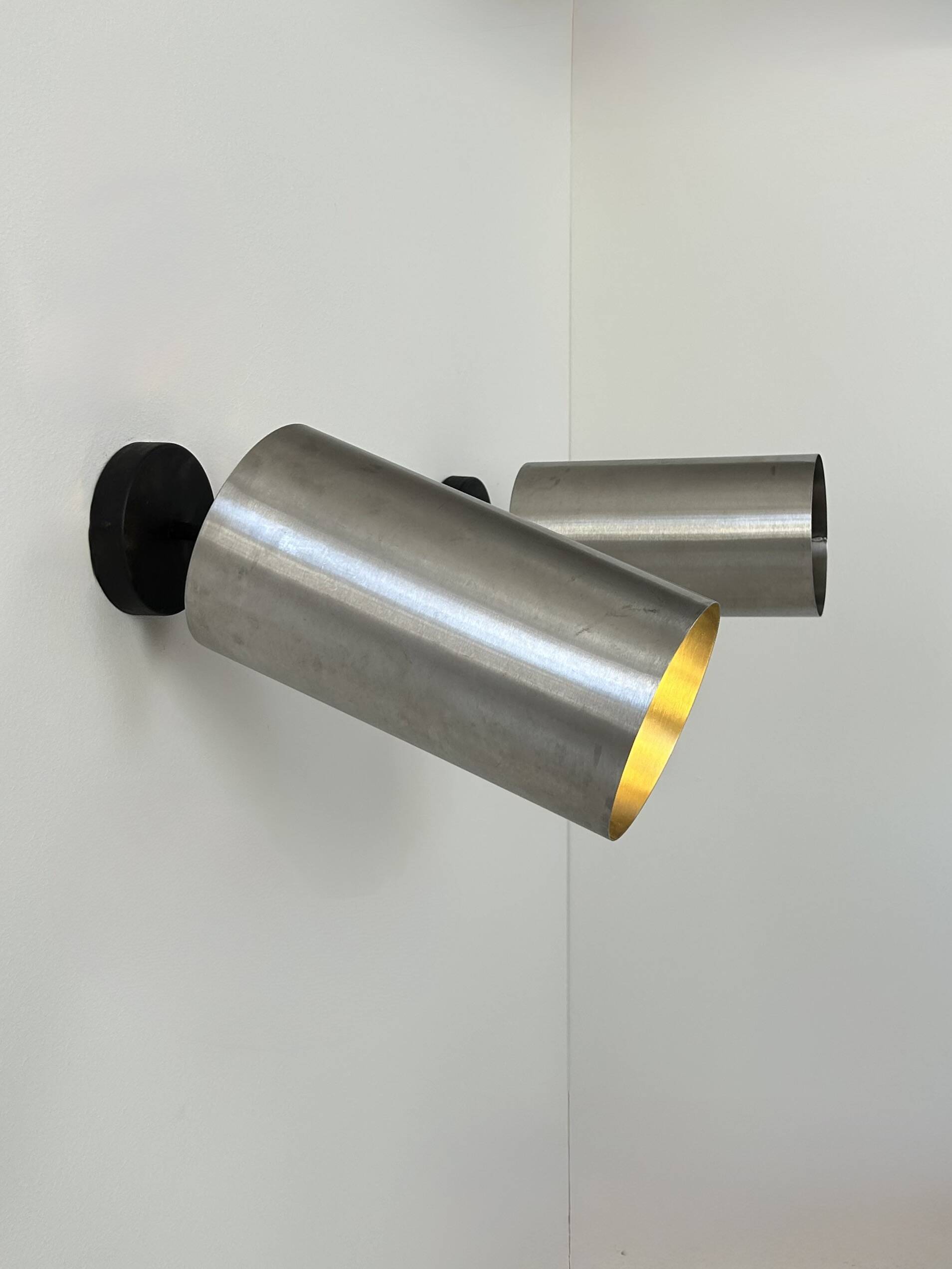 Pair of adjustable vintage wall lights, brushed metal, France, 1970.