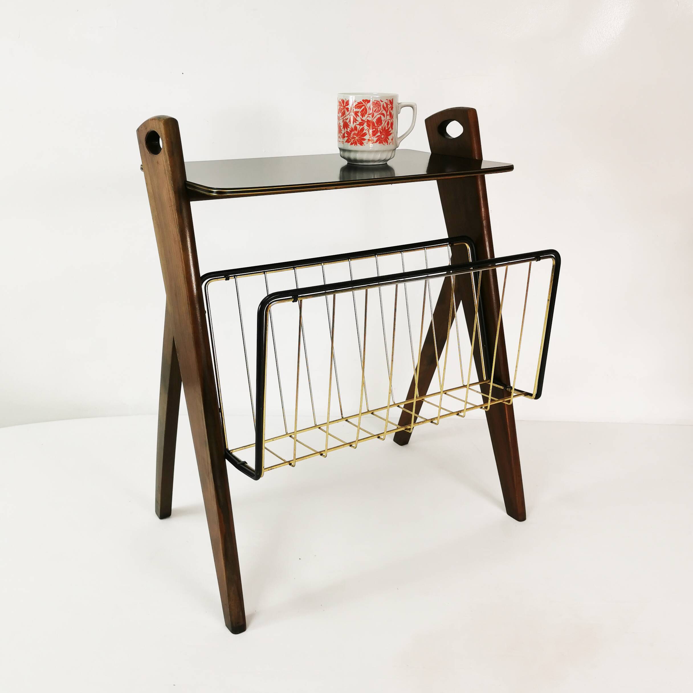 Modernist side table with newspaper rack, Ilse Mobel, Germany, 1960s.