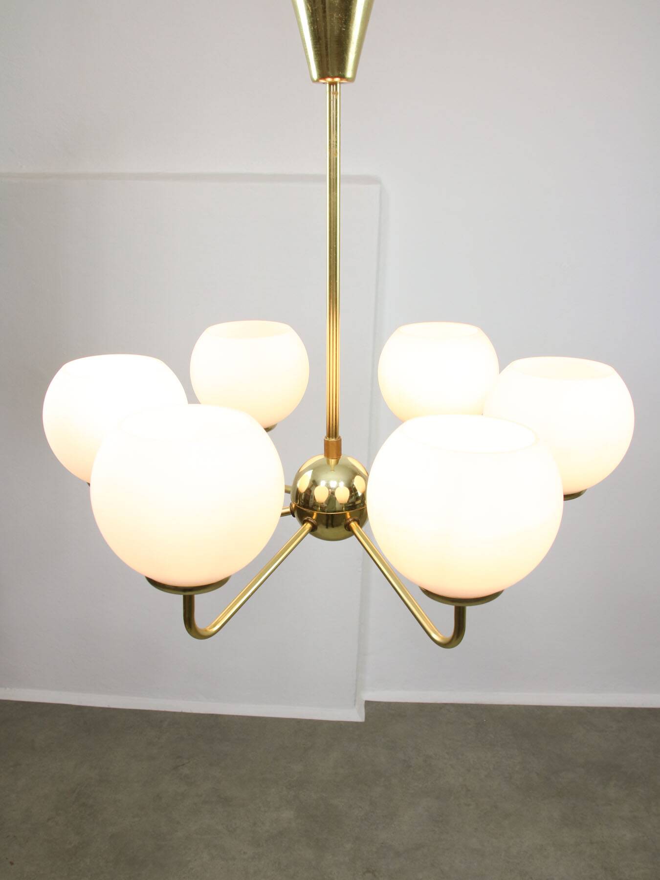 Mid-century Upward Sputnik Golden Chandelier, 60s