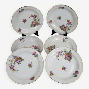 Set de 6 assiettes creuses porcelaine motif floral