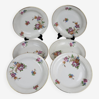 Set of 6 hollow plates porcelain floral pattern