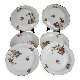 Set of 6 hollow plates porcelain floral pattern