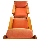 Mid Century Modern Vintage Wood and Red Velvet Armchairs, set of two, Italy 1970