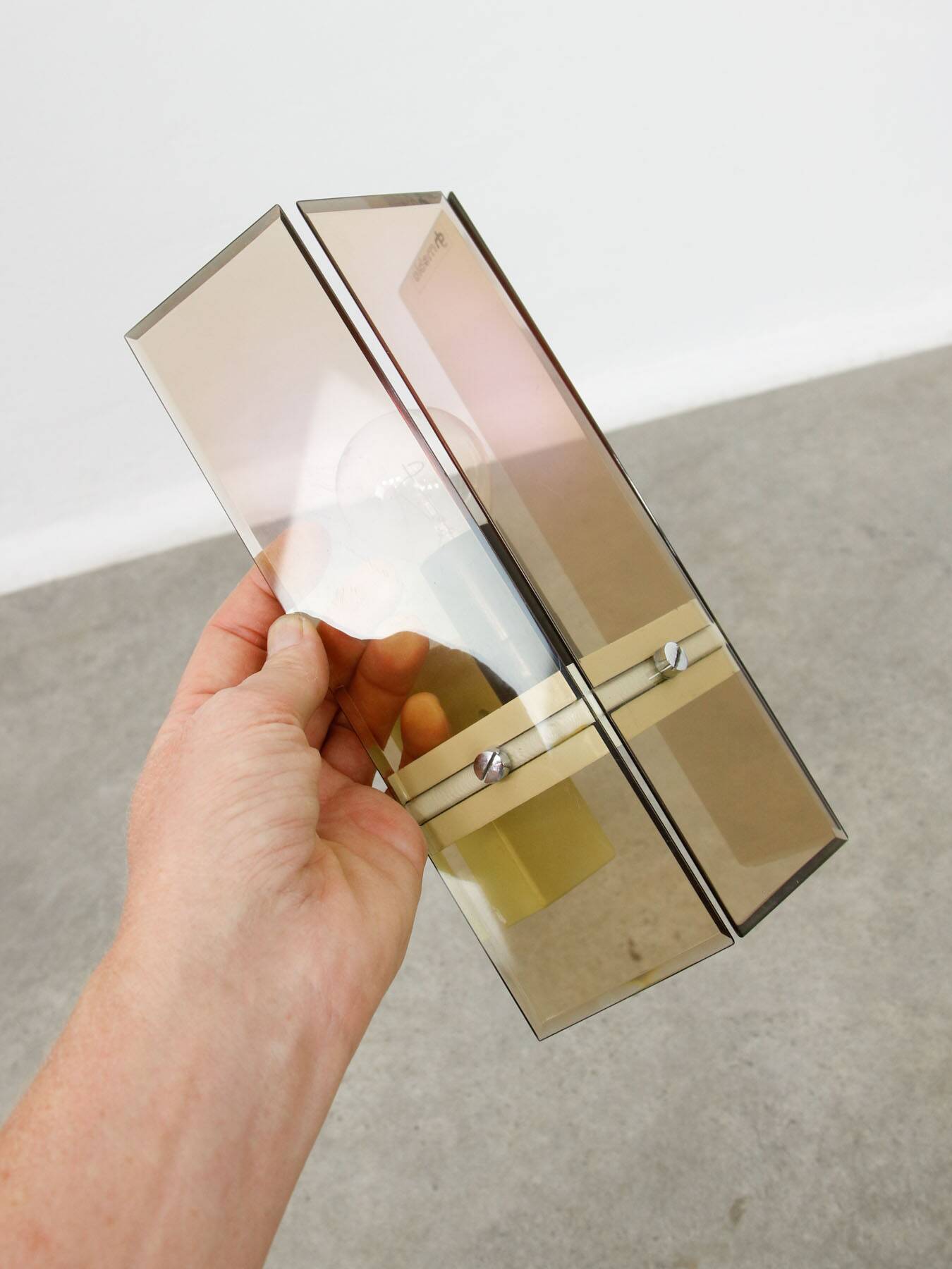 Italian Smoked Plexiglas Sconce for Guzzini, 1970s