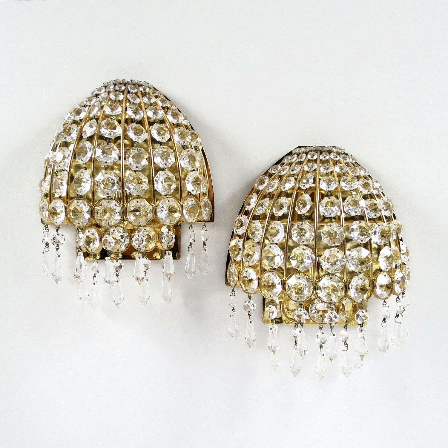 Set of 2 German gold-plated and glass wall lamps from Palwa, 1960s