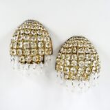 Set of 2 German gold-plated and glass wall lamps from Palwa, 1960s