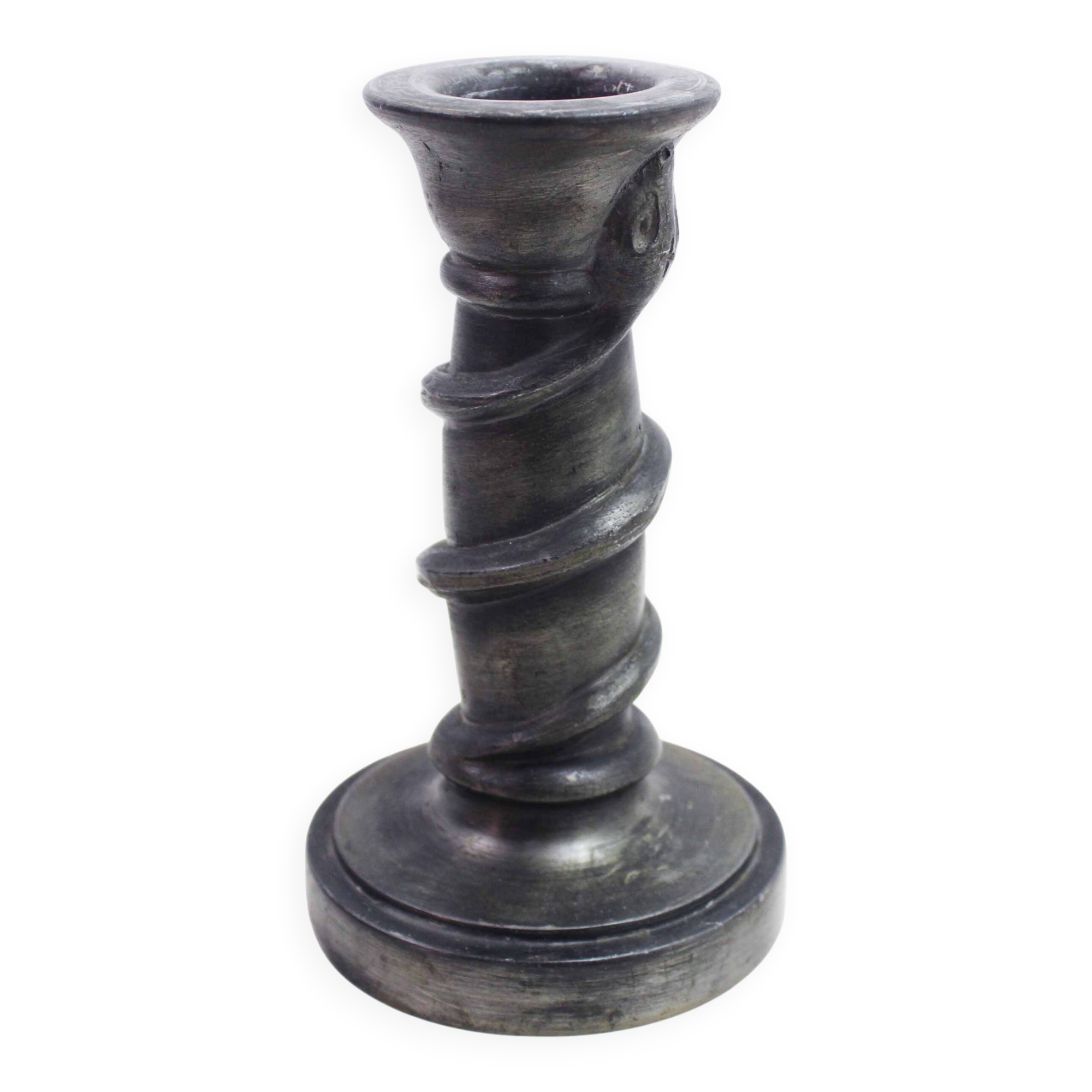 Serpent candlestick in pewter, early 20th century.