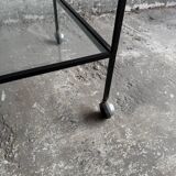 Herbert Hirche black metal side table with chrome tubular frame and laminated top, Bauhaus 1950s