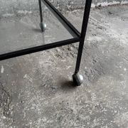Herbert Hirche black metal side table with chrome tubular frame and laminated top, Bauhaus 1950s