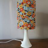 vintage white metal lamp, 70's flower power style shade