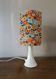 vintage white metal lamp, 70's flower power style shade