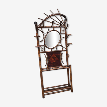 Front coat holder with 1930s bamboo patère mirror