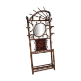 Front coat holder with 1930s bamboo patère mirror
