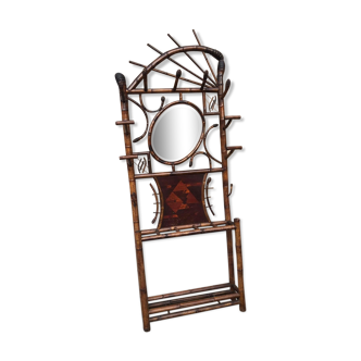 Front coat holder with 1930s bamboo patère mirror