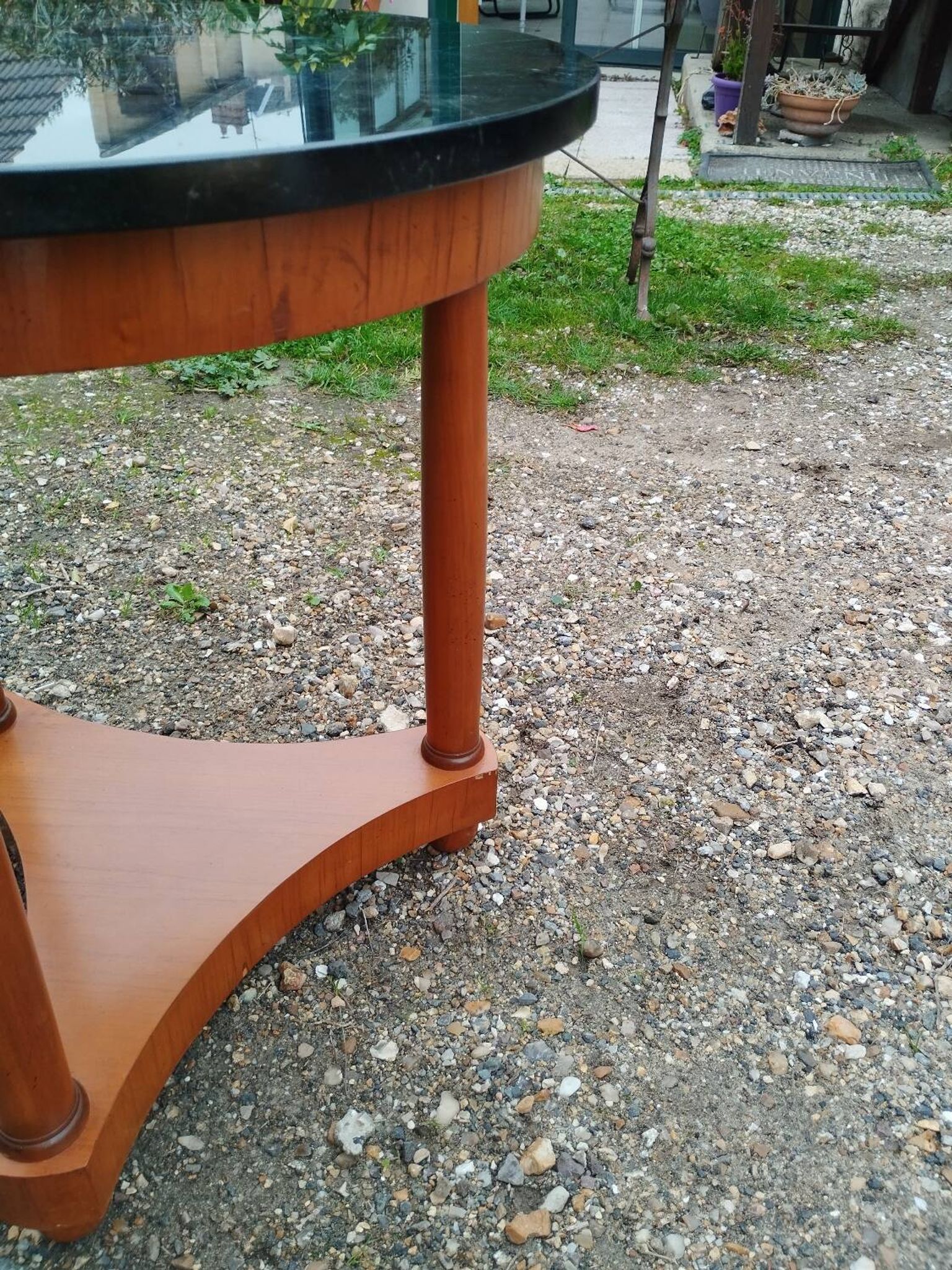 Antique Empire style pedestal table with marble top