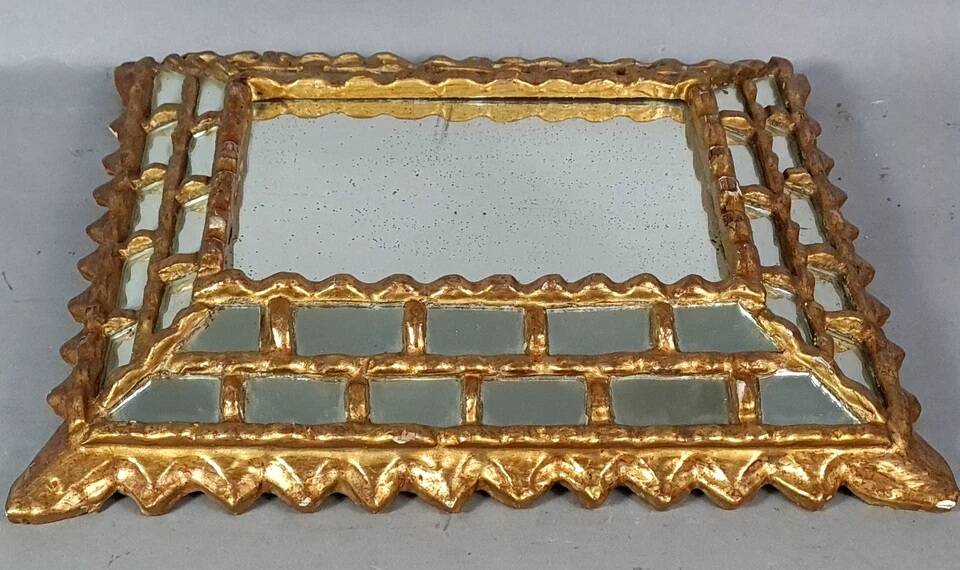 Mirror with reverse edges, carved wooden frame, vintage 50s, C942.