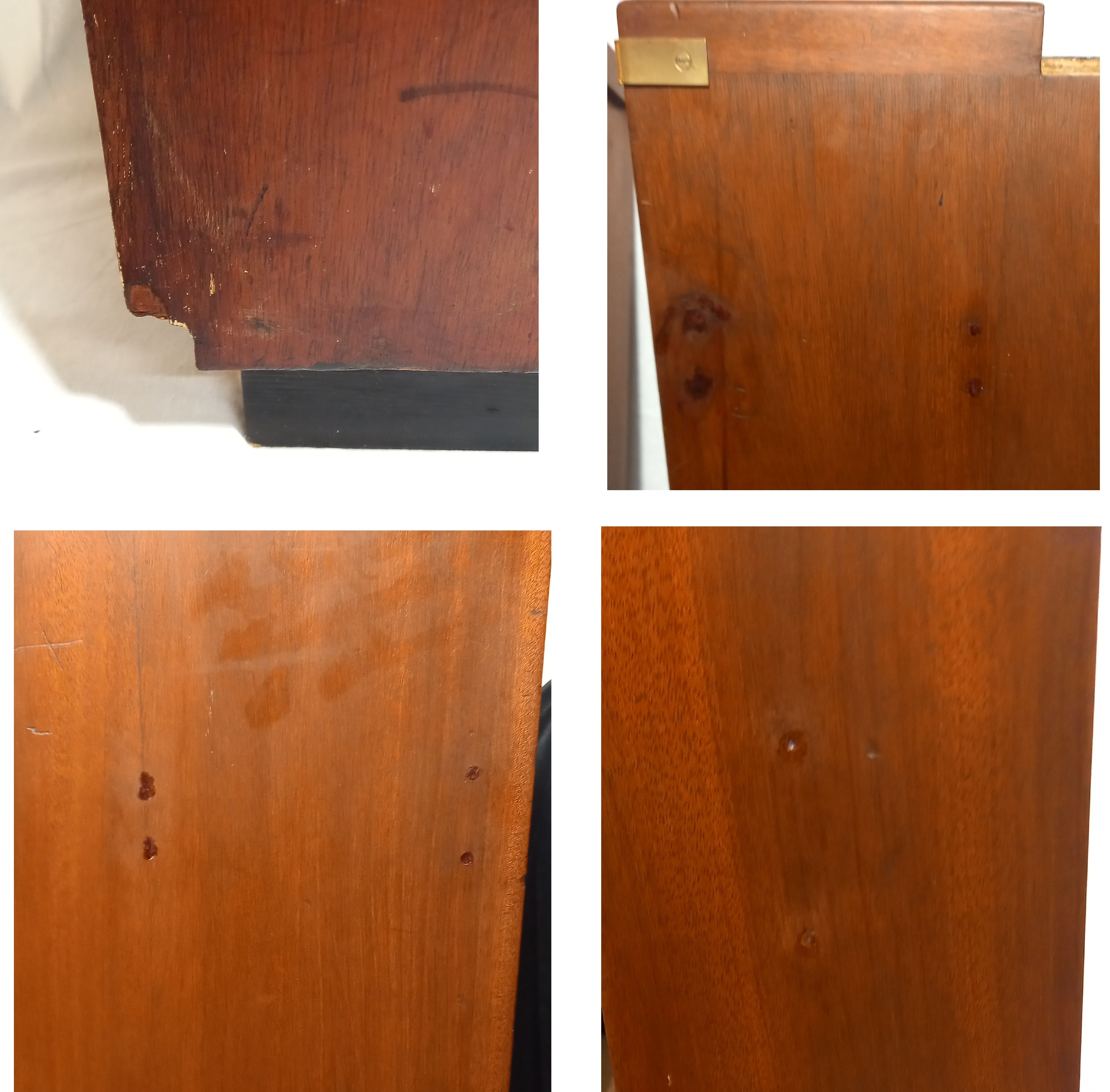 Pair of bedside tables with mahogany and brass shelf