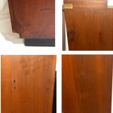 Pair of bedside tables with mahogany and brass shelf