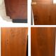 Pair of bedside tables with mahogany and brass shelf