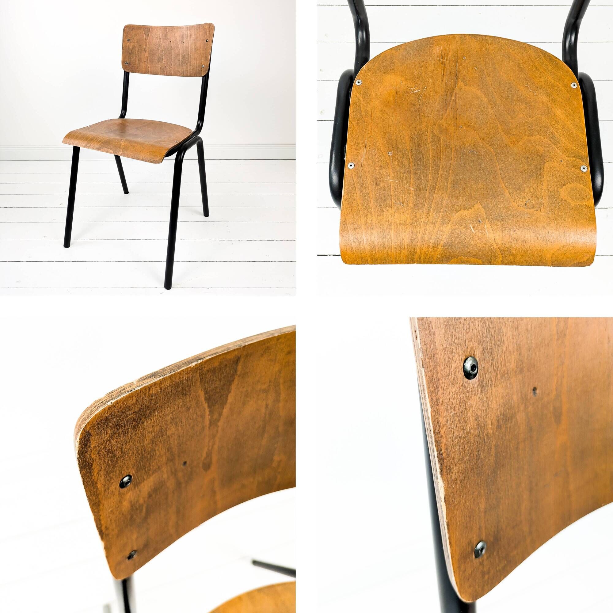 Chaise d’école vintage en bois et métal – style industriel, années 60