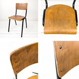 Chaise d’école vintage en bois et métal – style industriel, années 60