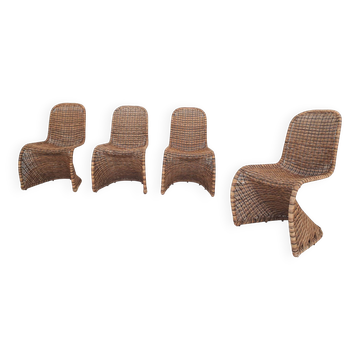 Set of four rattan S-chairs