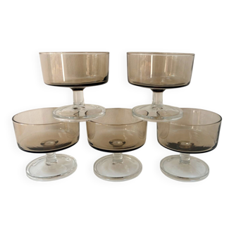 5 coupes bicolores Luminarc, années 1970