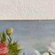 Peinture ancienne huile sur carton bouquet de fleurs anémones rouges et blanches 1985