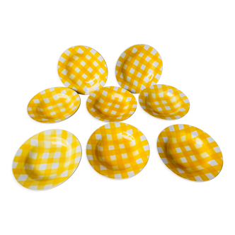 Lot de 8 assiettes creuses Digoin modèle ecossais jaune annees 50-60