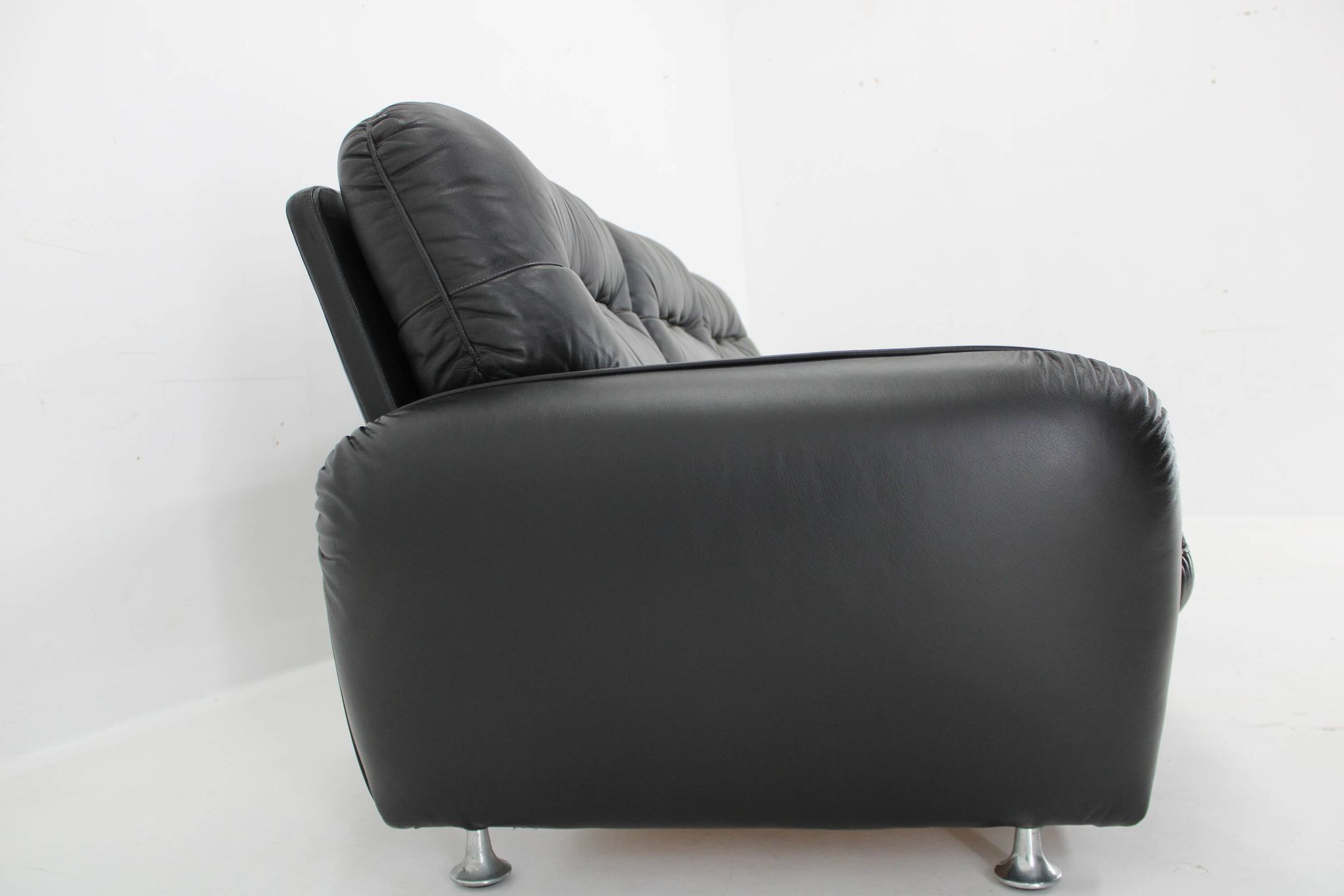 1970s 3-Seater Sofa in Black Leather,Italy