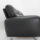 1970s 3-Seater Sofa in Black Leather,Italy