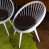 Pair of Scandinavian Armchairs, Wood and Leather