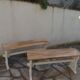 2 bancs  réenchantés en beige finition cirée, assise cirée chêne moyen.