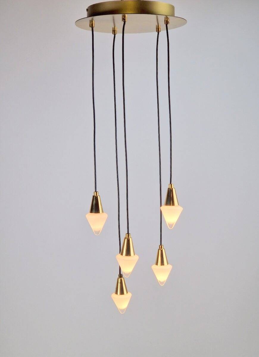Glass and Brass Cascade Pendant Lamp by Schmidt Leuchten, 1970s