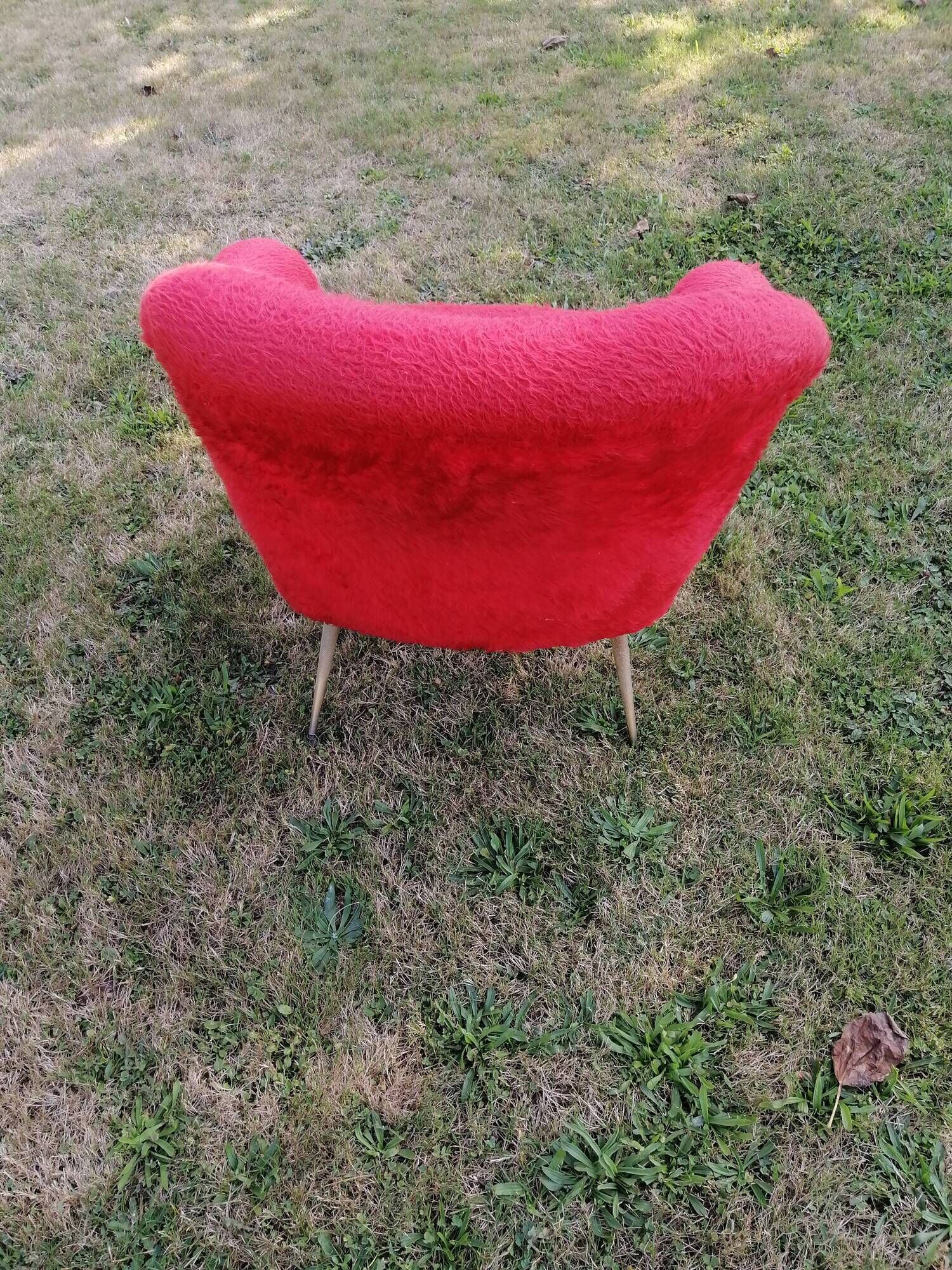 ARMCHAIR AND FOOTREST VINTAGE YEAR 1970 MOUMOUTE COLOR RED