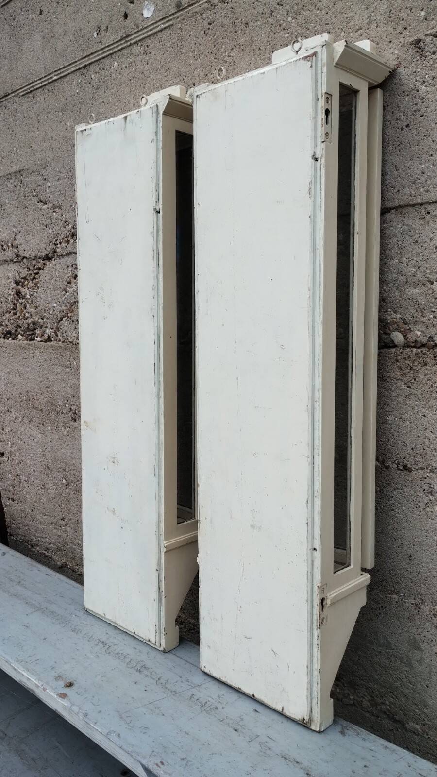 Pair of 2 old small solid wood display cabinets