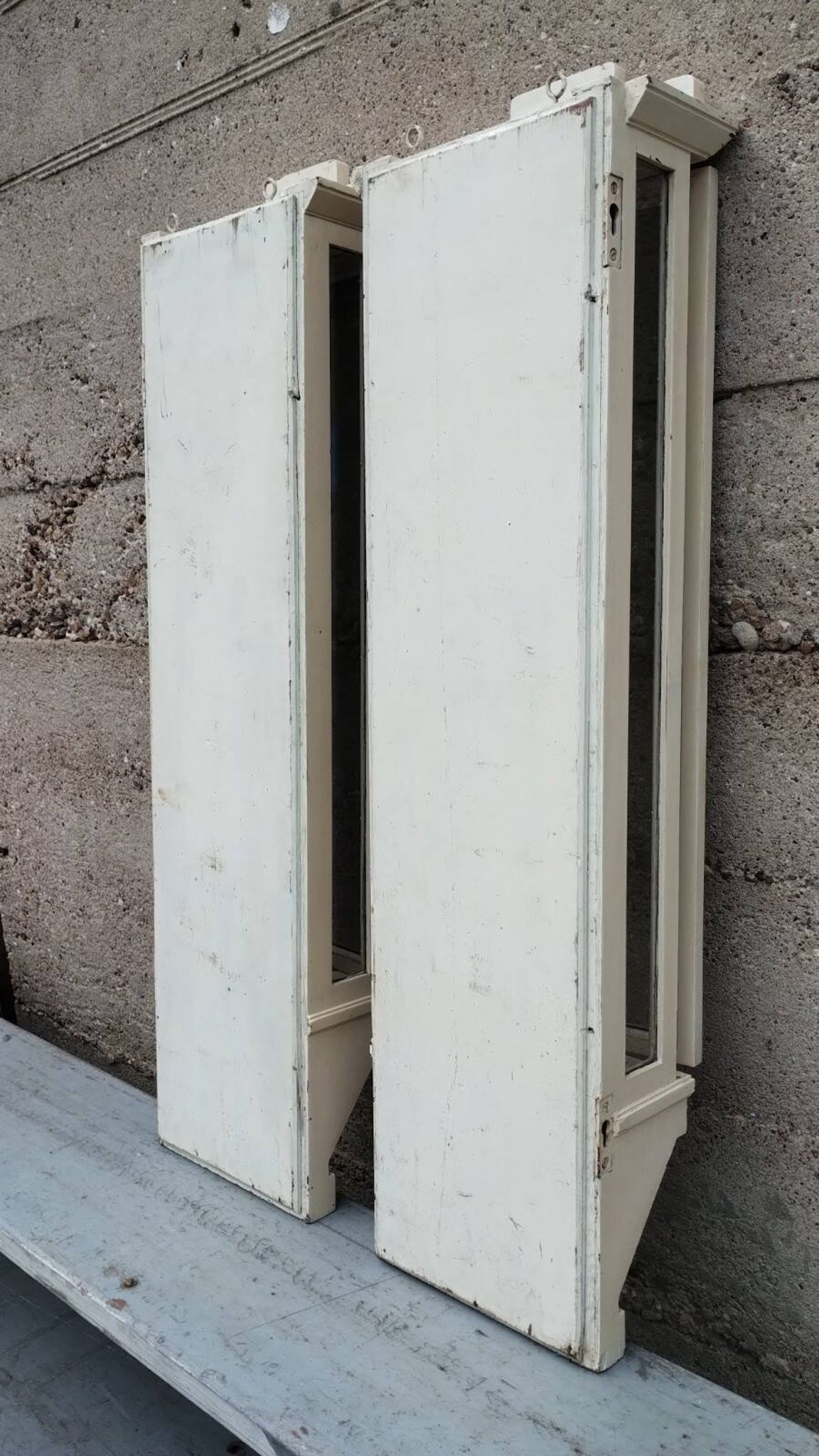 Pair of 2 old small solid wood display cabinets