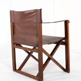 Fauteuil safari pliant en cuir marron et bois
