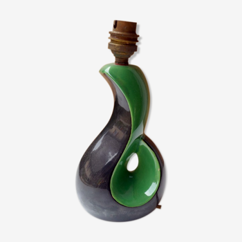 Pied de lampe céramique vintage vert et noir