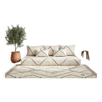 Moroccan floor sofa set in white wool