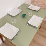 Vintage extendable dining table, wood and sage green