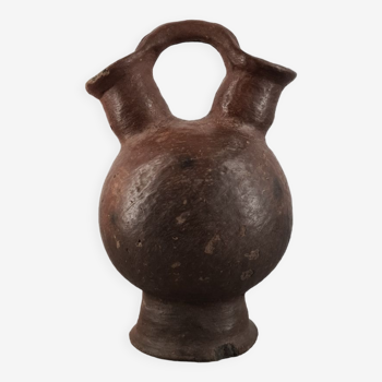 Double neck brutalist terracotta vase / 1960