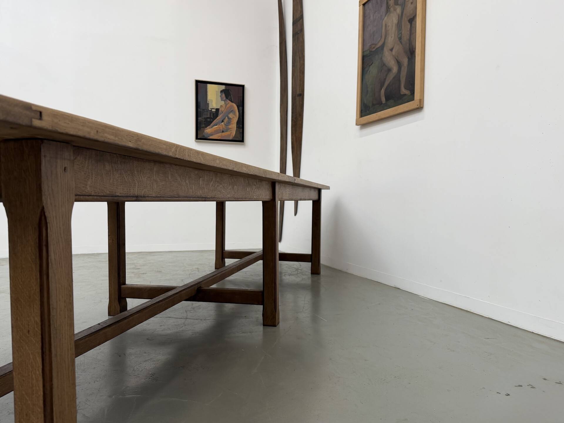 XXL farmhouse table in solid oak 350 cm - Reconstruction Style - 1950s