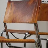 Set of 4 vintage leather and chrome metal chairs, 1970